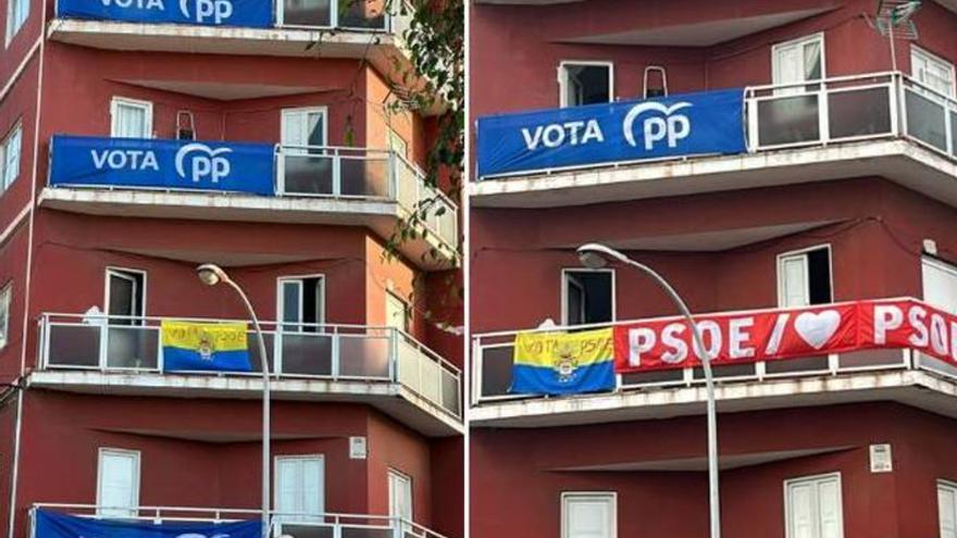 Guerra de banderas en balcones de Las Palmas de Gran Canaria