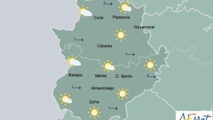Extremadura registra para hoy cielos poco nubosos