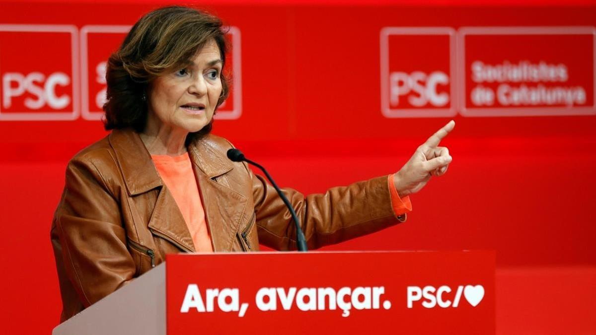 La vicepresidenta Carmen Calvo, en Barcelona, el 26 de octubre del 2019