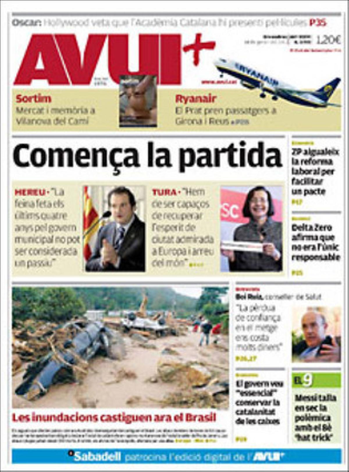 ’Avui’ destaca a més que el Govern critica la fusió no catalana de Caixa Penedès i una entrevista amb el conseller de Sanitat, Boi Ruz : El copagament sanitari només era oportú en l’abundància.