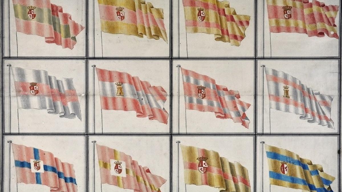Bocetos de las posibles banderas de España presentadas al Rey Carlos III