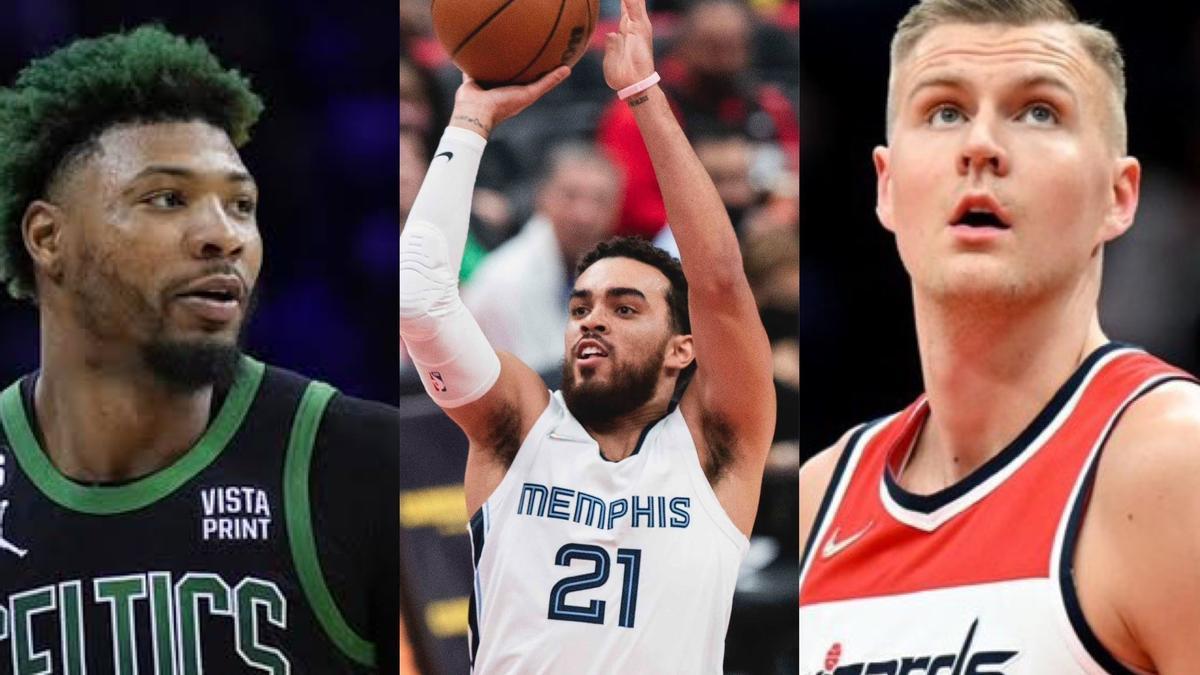 Marcus Smart, Tyus Jones y Kristaps Porzingis