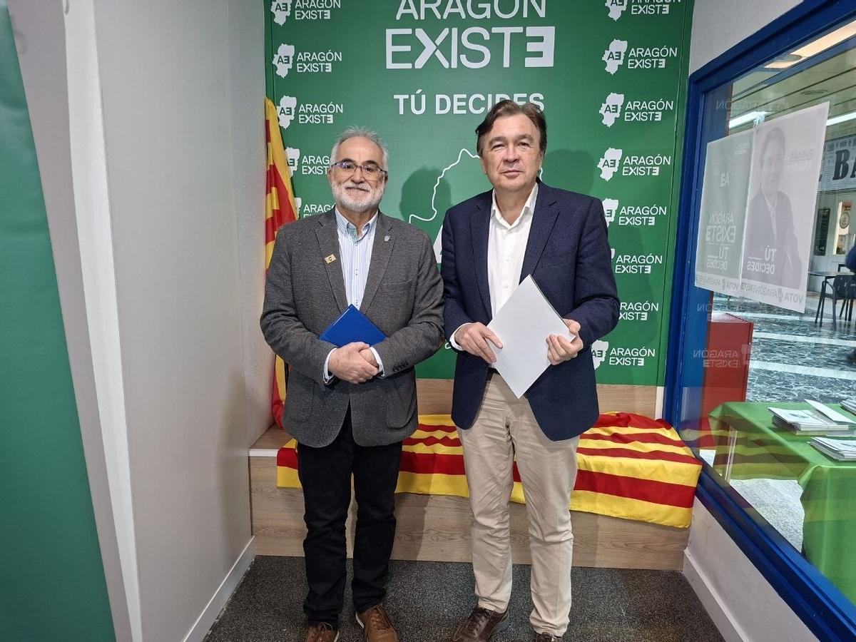Javier Hernández, candidato de Aragón Existe por Zaragoza, y Tomás Guitarte, en el anuncio de la personación de Teruel Existe en el caso Koldo.