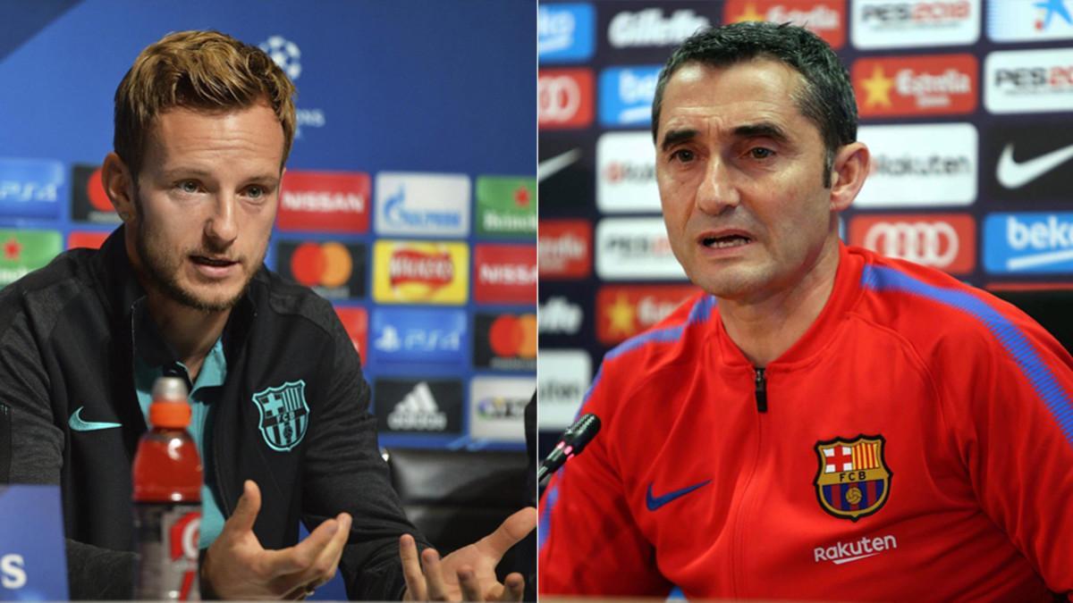 Ivan Rakitic y Ernesto Valverde, jugador y entrenador del FC Barcelona, respectivamente