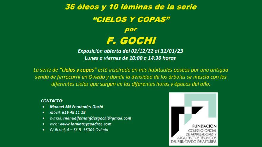 El Colegio de Aparejadores de Asturias expone la obra del pintor F. Gochi de la serie &quot;Cielos y Copas&quot;