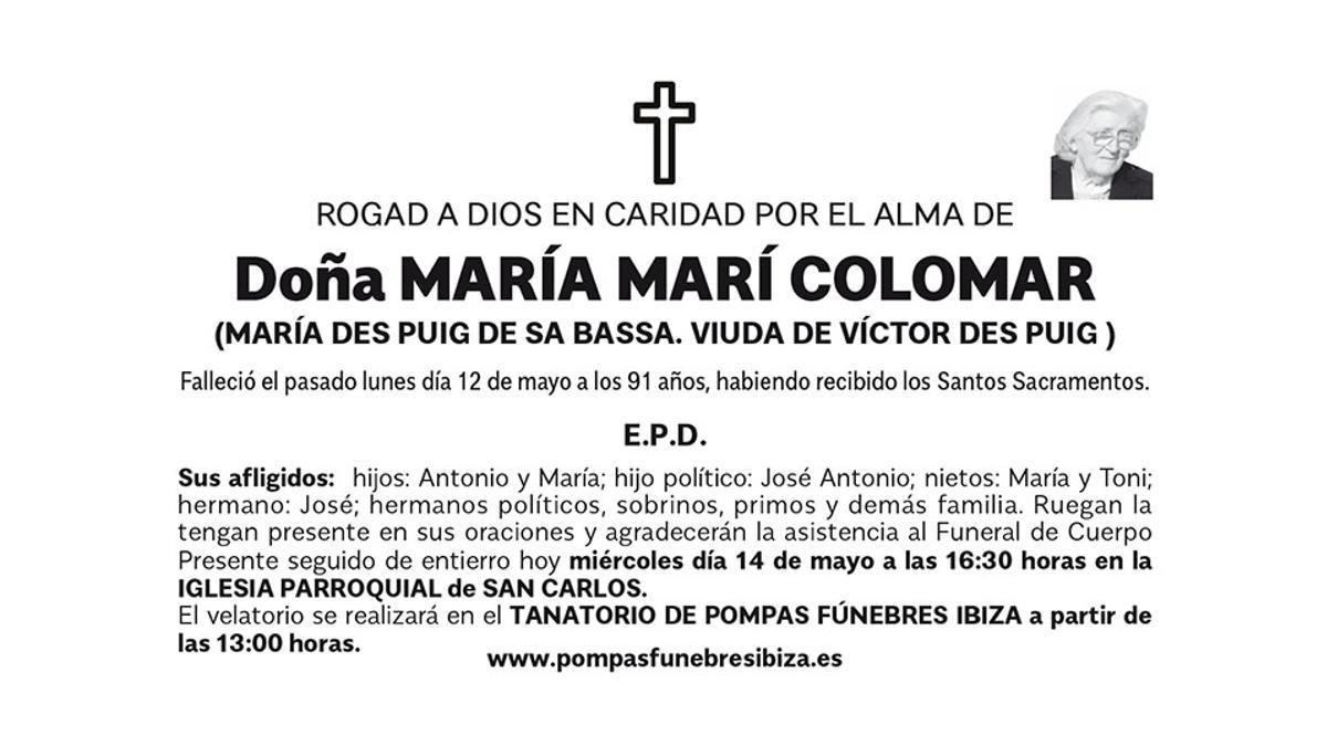 Esquela María Marí Colomar