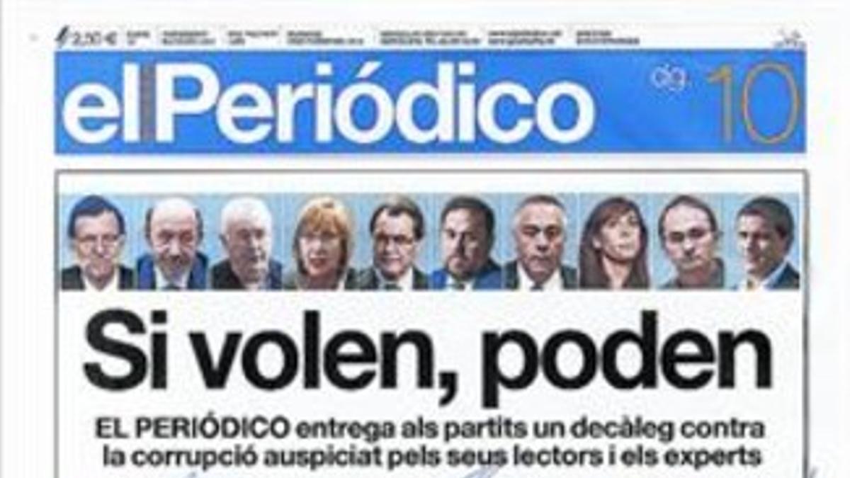 Portada de EL PERIÓDICO con las rúbricas de los firmantes.