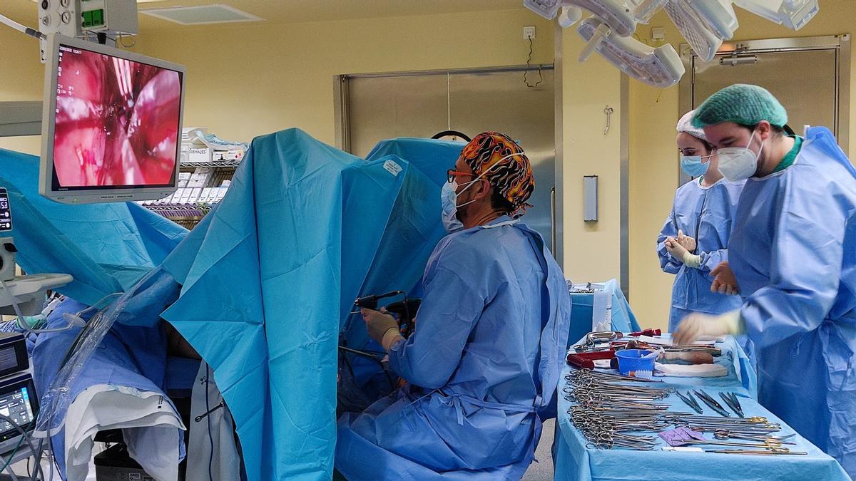 Un momento de la intervención con la nueva técnica ginecológica en el Hospital Valle del Nalón