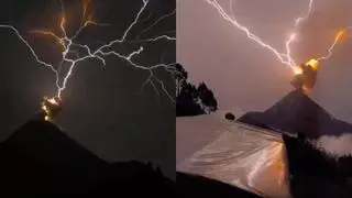 Un rayo cae sobre un volcán en erupción y las imágenes sorprenden a todos