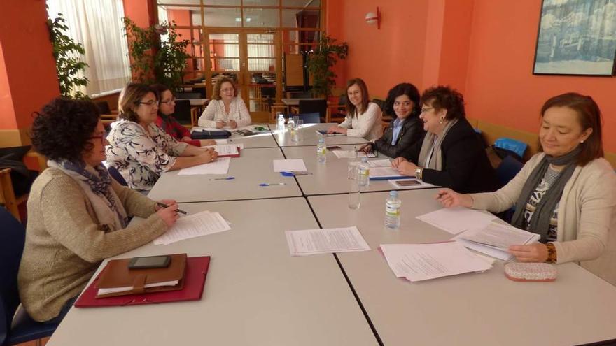 Por la izquierda, Carlota Díaz, Ángeles Izquierdo, Marta Loredo, Montserrat Farrás, Concepción Rodríguez, Concepción Saavedra, Lina Menéndez y Ángela Coloma, reunidas ayer en Cangas del Narcea.