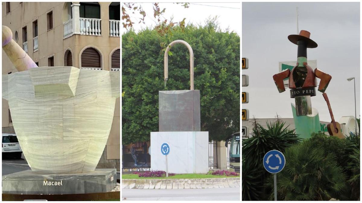 La rotonda-mortero de Macael, la rotonda-candado de Cádiz y el Tío Pepe de Jerez.