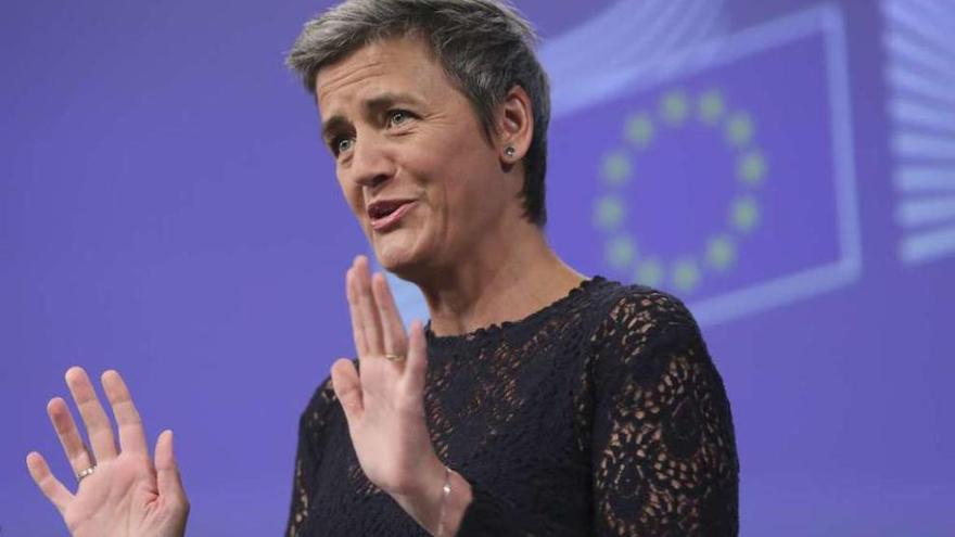 Margrethe Vestager, ayer, tras anunciar la apertura del tercer expediente a Google.