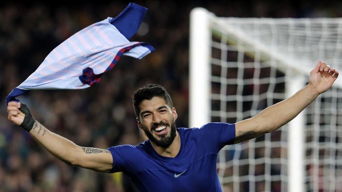 Suárez, tras marcar su gol ante el Atlético