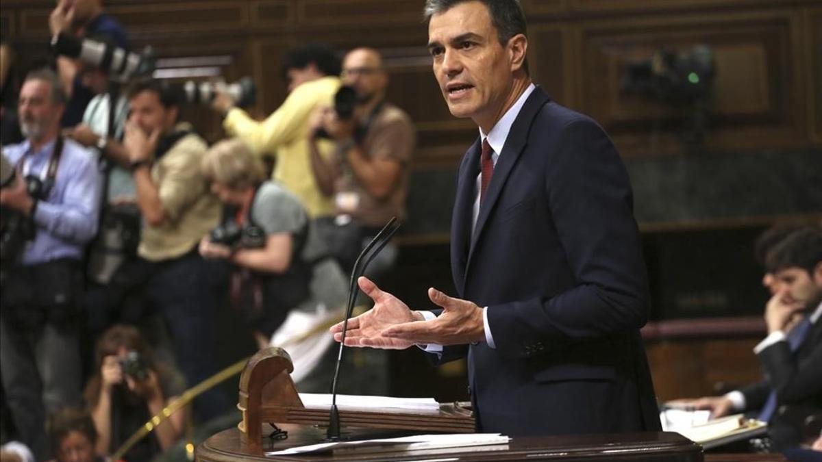 Pedro Sánchez, en la primera sesión del debate de investidura