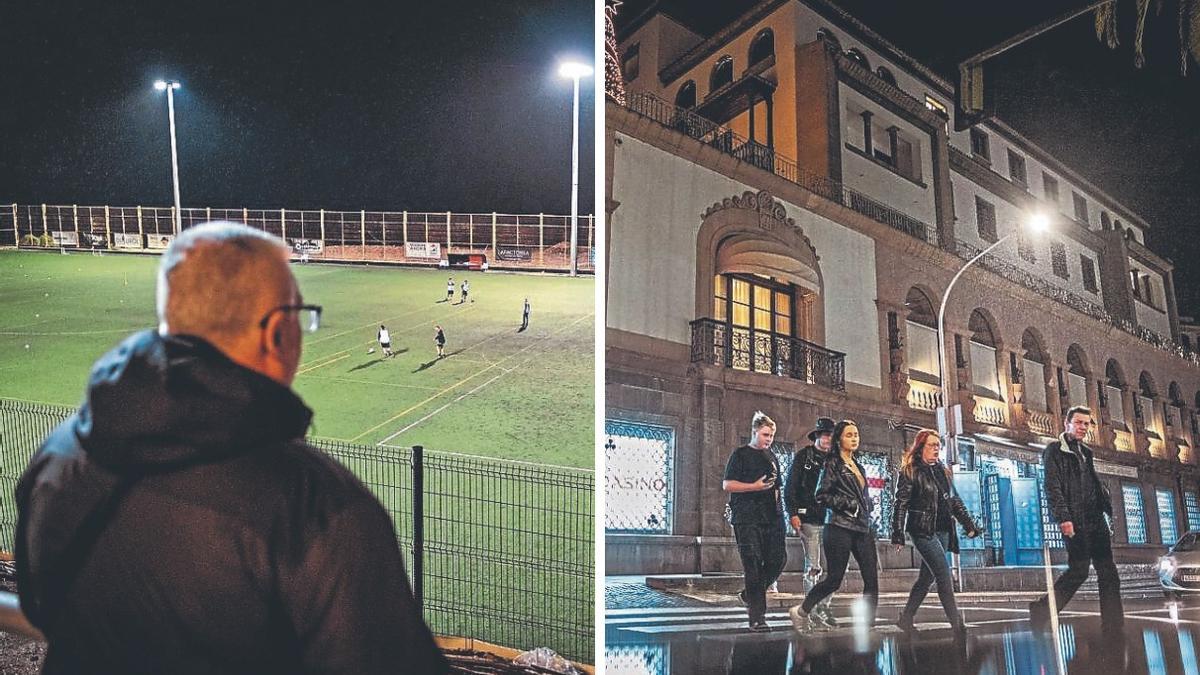 A la izquierda, el campo de fútbol de Añaza; a la derecha, el casino de Las Mimosas.