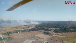 Els bombers intenten sufocar un foc de vegetació al Baix Empordà