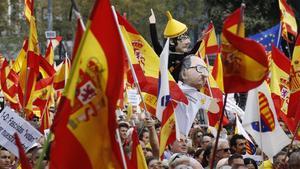 Manifestacion 12 de Octubre en Barcelona Dia de la Hispanidad Lema ¿Barcelona, Garante de la Hispanidad¿