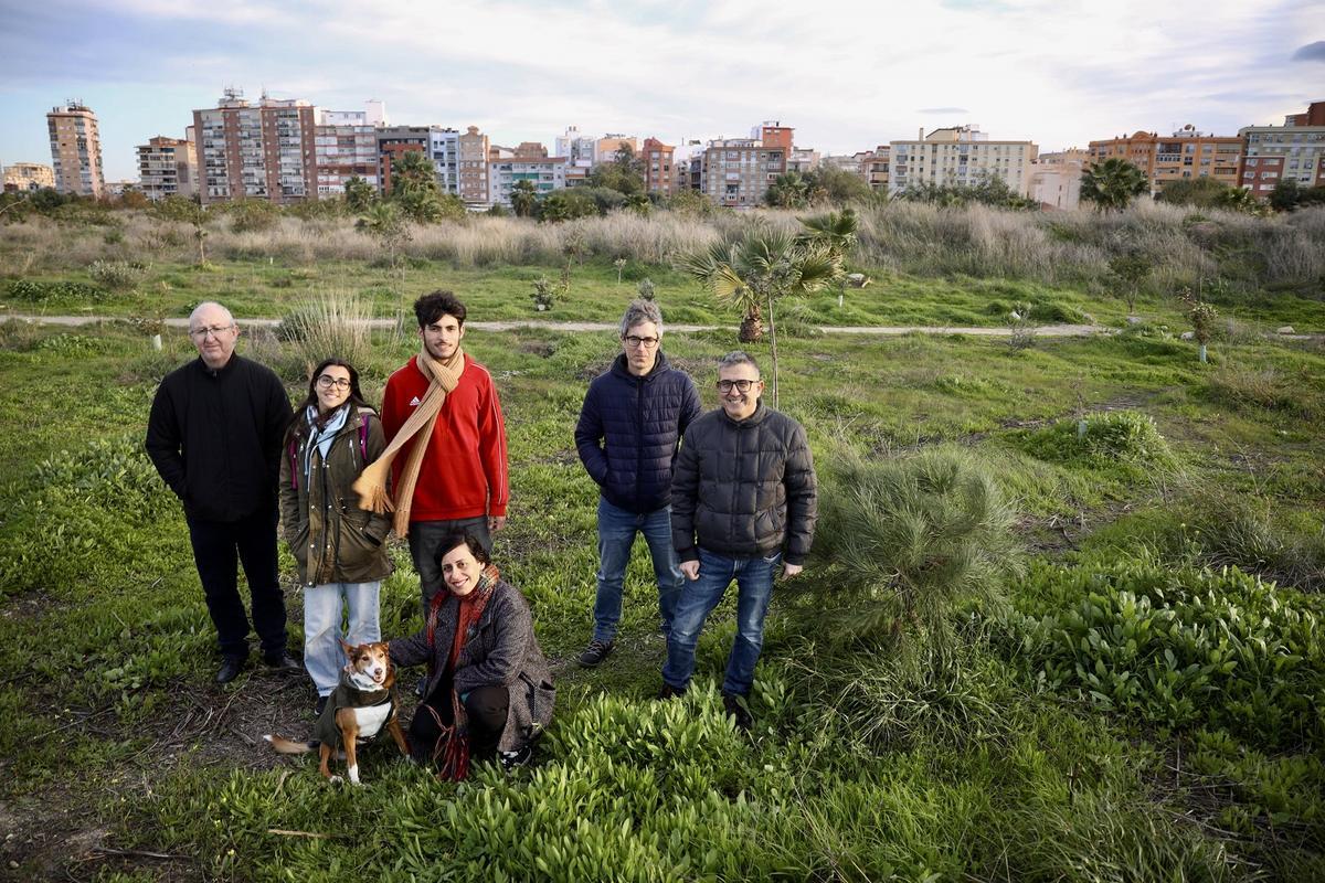 Otra vista de la parcela de repsol, con los voluntarios de Bosque Urbano Málaga.