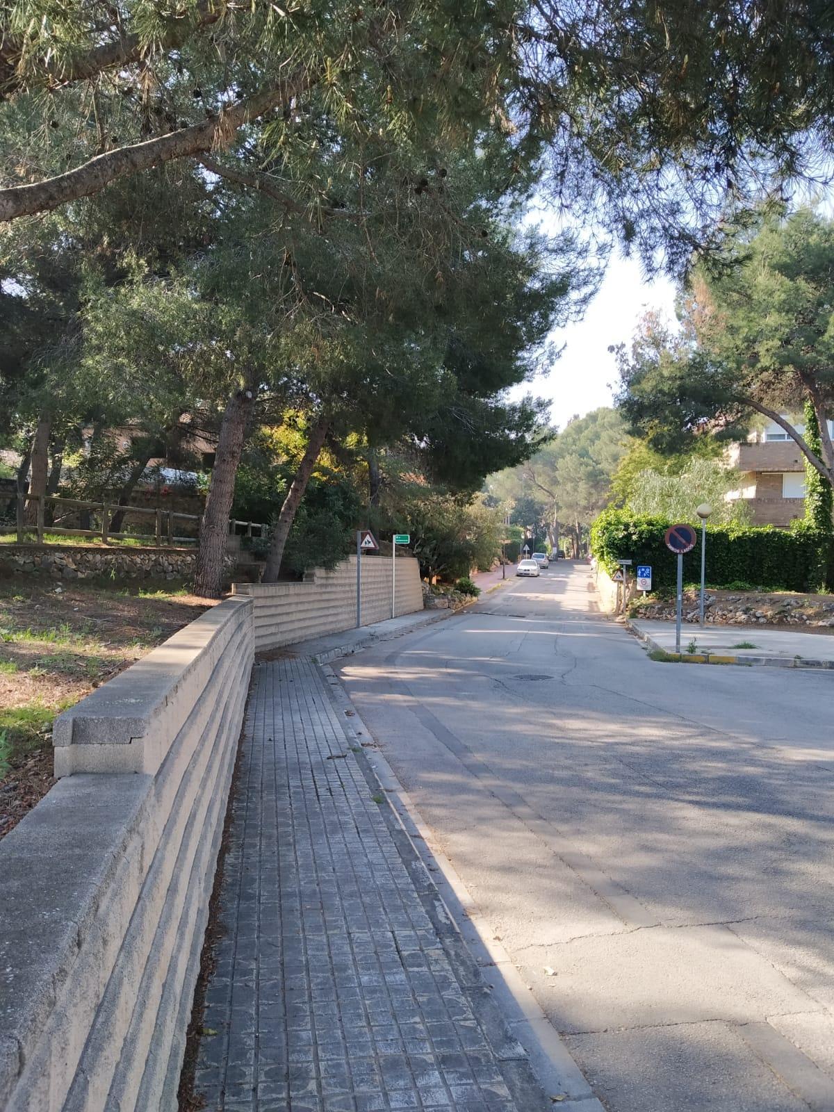 Vista, al fondo, de la calle Entrenaranjos, con el Parque de la Bonaigua, a la izquierda