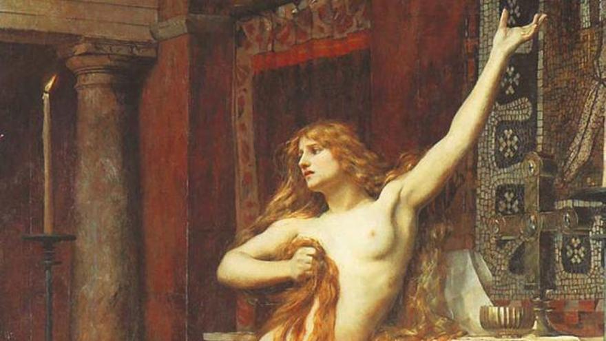 Hipatia, según versión de 1885 del pintor prerrafaelista inglés Charles William Mitchell.