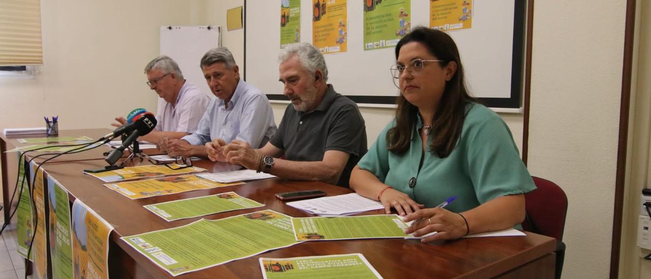 De derecha a izquierda, Carmen Quintero, Ignacio Fernández de Mesa, Rafael Sánchez de Puerta y Miguel Cobos en una rueda de prensa en la sede de Cooperativas Agro-alimentarias.