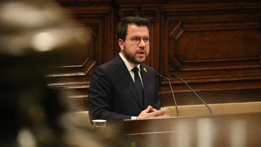 El president de la Generalitat, Pere Aragonès, intervé al ple del Parlament