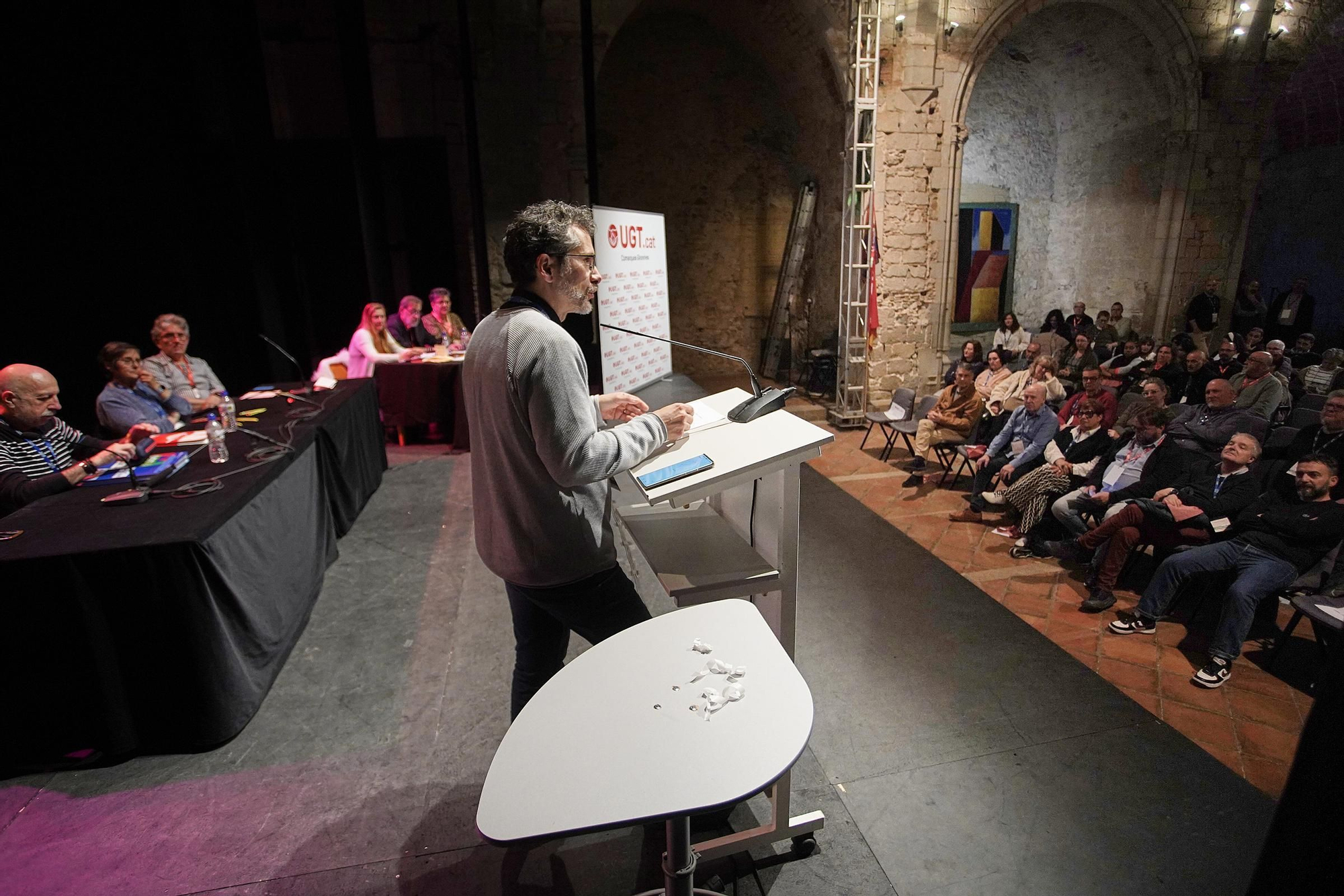 El secretari general d'UGT a Girona, Maxi Rica, en la seva intervenció al congrés