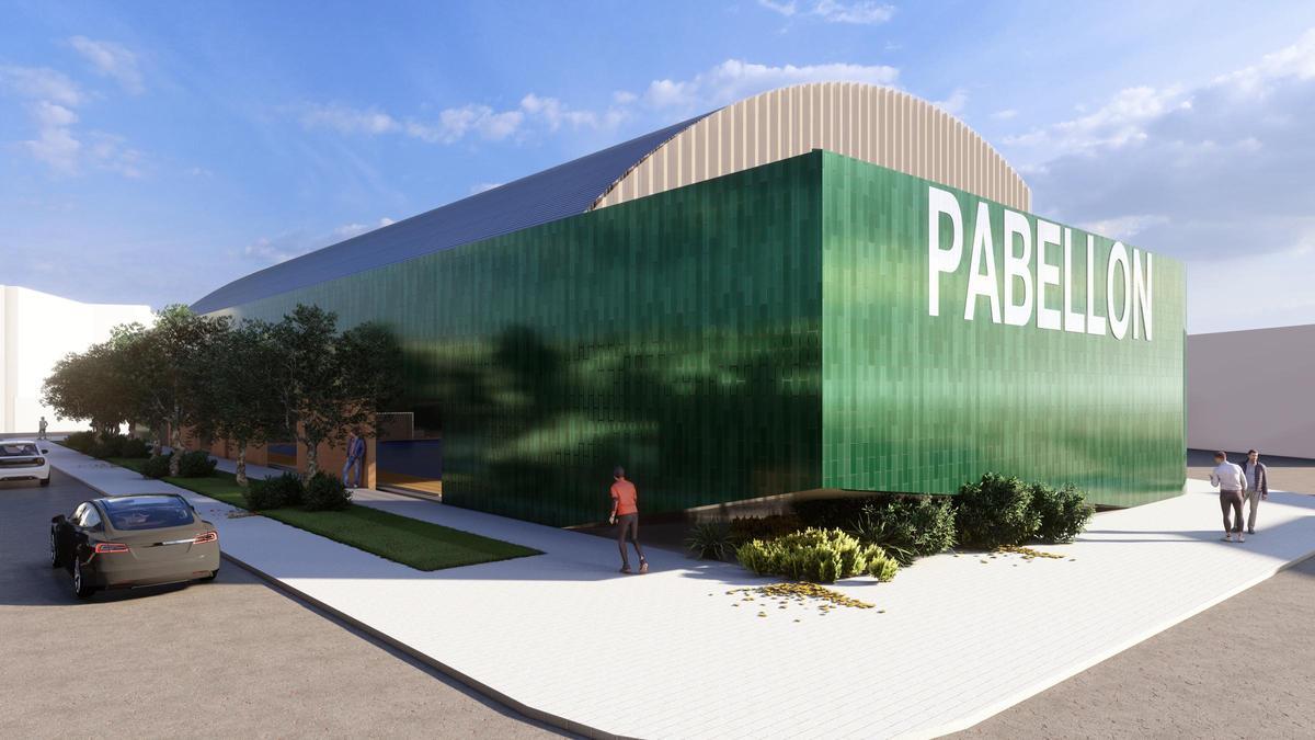Vista lateral del edificio en el proyecto del nuevo pabellón de Els Arbrets en Crevillent