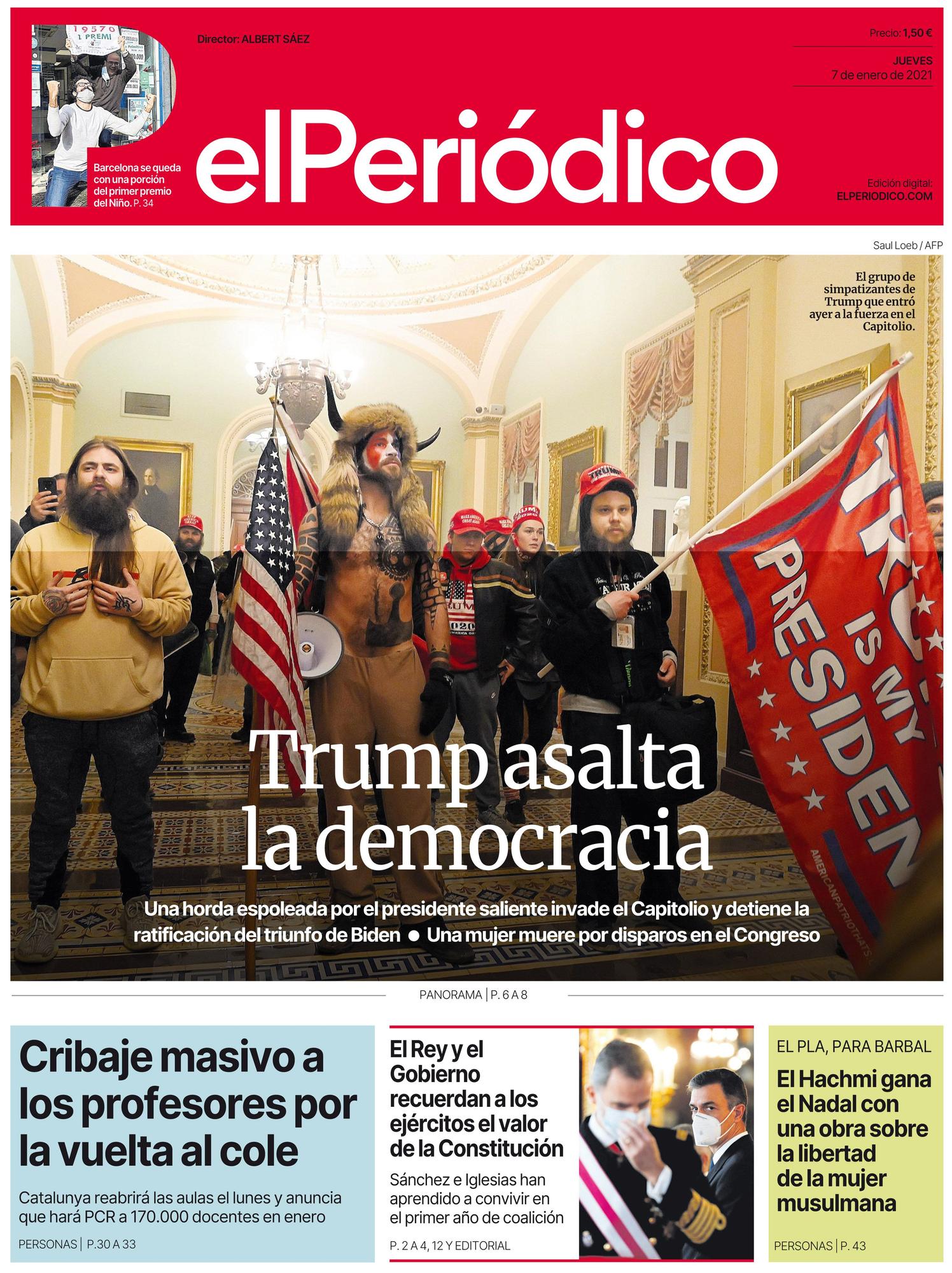 La portada de EL PERIÓDICO del 7 de enero del 2021