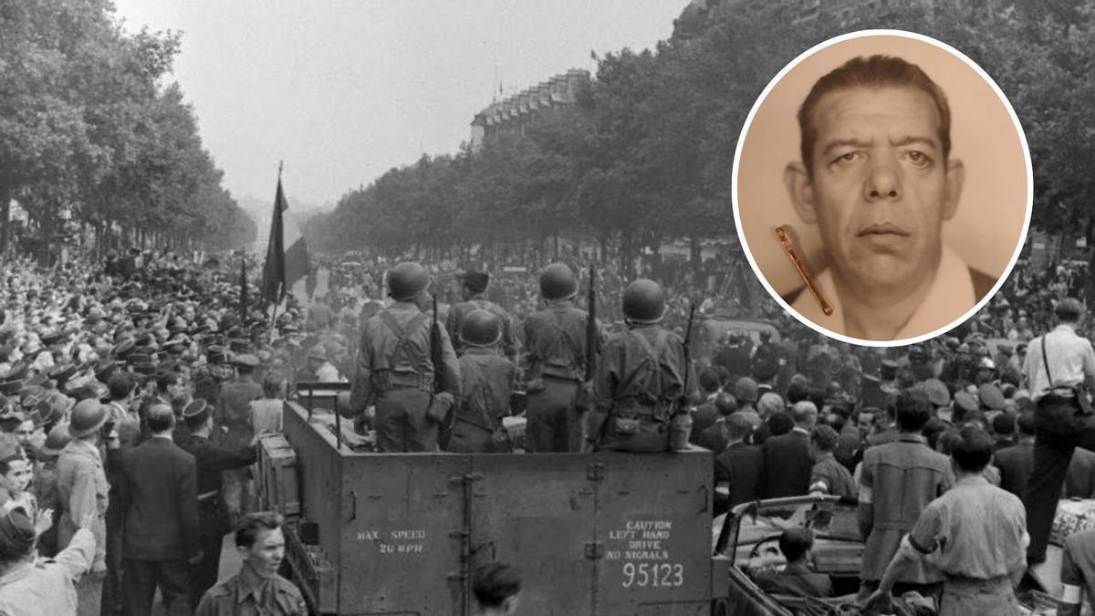Ricardo Bellver, el único militar sin casco a bordo del semioruga de la compañía La Nueve en el multitudinario desfile del 26 de agosto de 1944 en París.