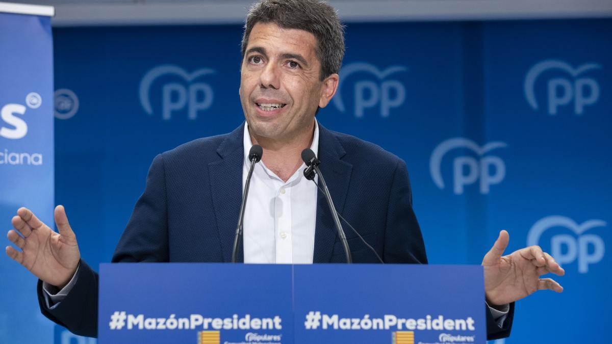 El líder del PPCV, Carlos Mazón, en un intervención reciente