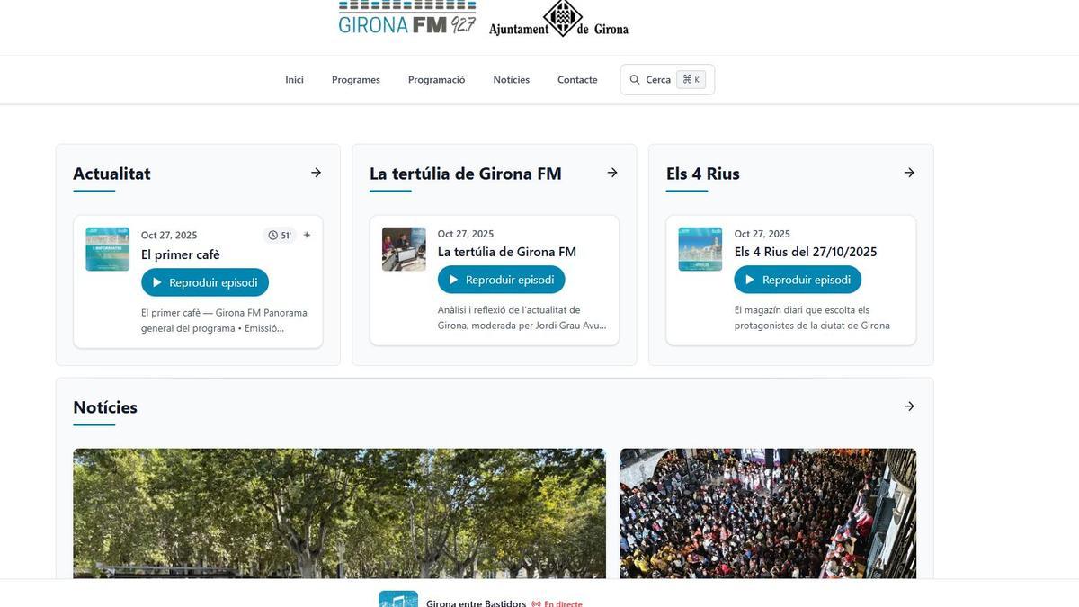 La nova imatge del web de Girona FM.