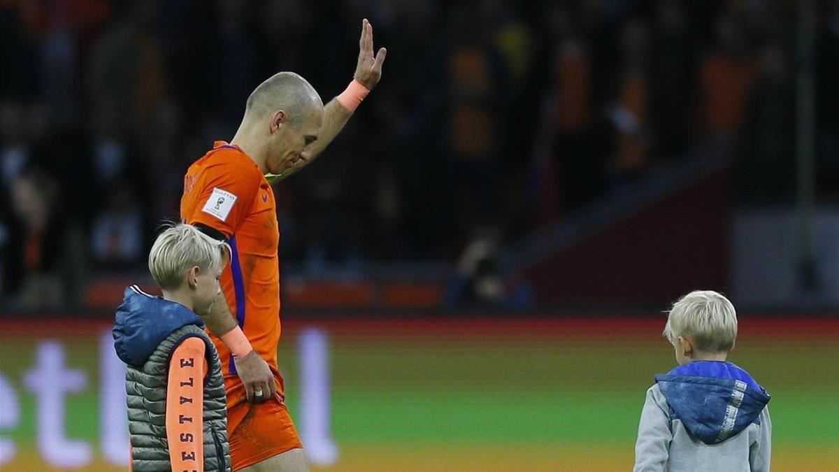 Robben, con la camiseta de la selección holandesa.
