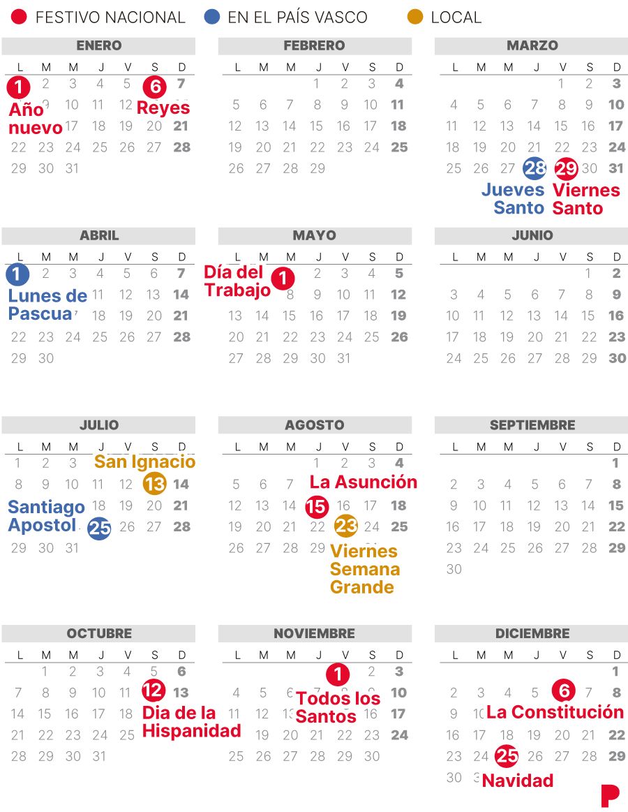Calendario Laboral Bilbao 2024