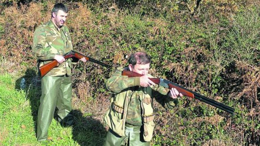 Dos cazadores participan en una jornada en un monte de la provincia.  // Gustavo Santos