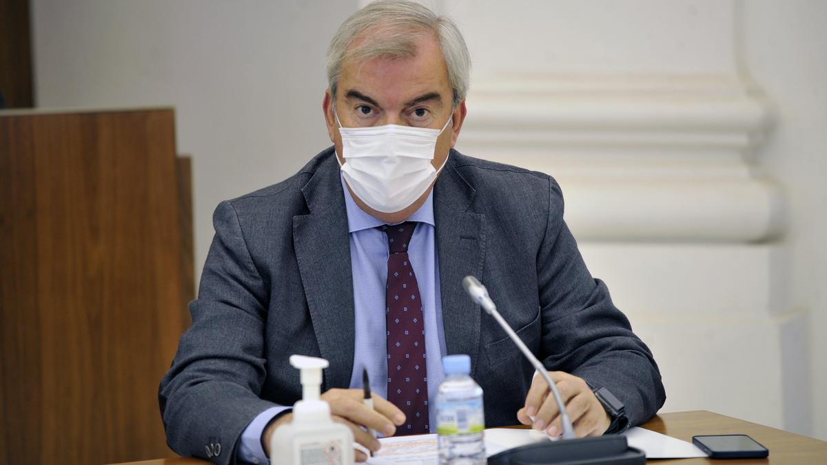 El director general de Asistencia Sanitaria del SES, Vicente Alonso, durante su comparecencia en la comisión parlamentaria.