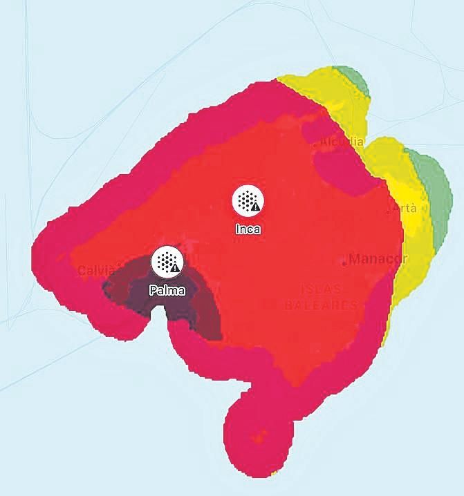 Mapa que muestra la contaminación del aire en Mallorca