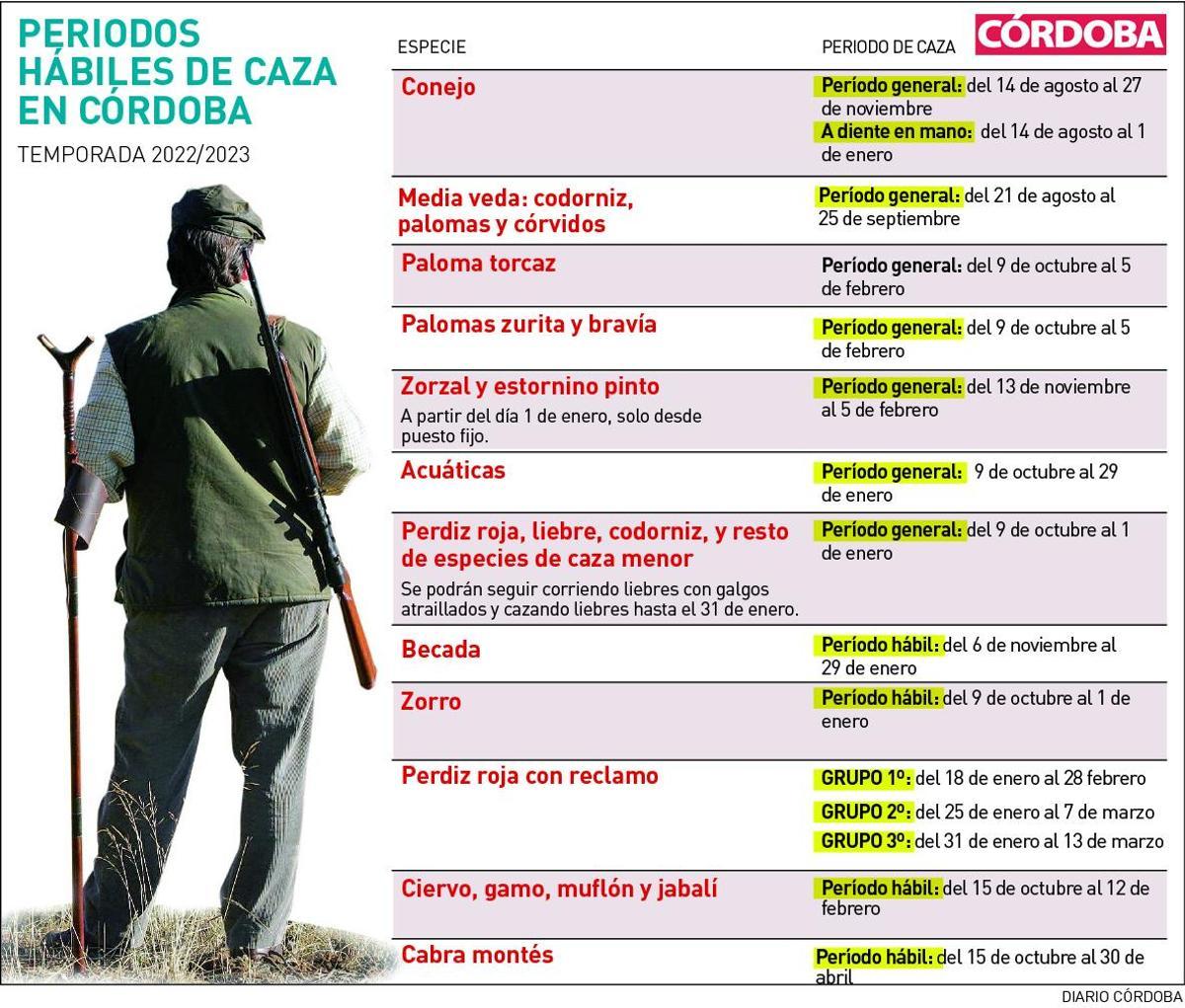 Periodos hábiles de caza en Córdoba.