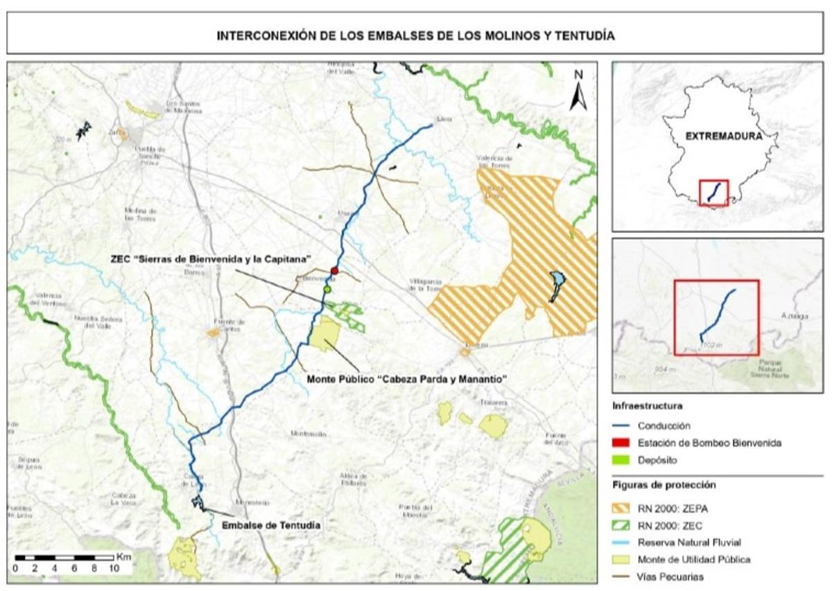 Plano del proyecto de interconexión entre Llera y la ETAP de Tentudía
