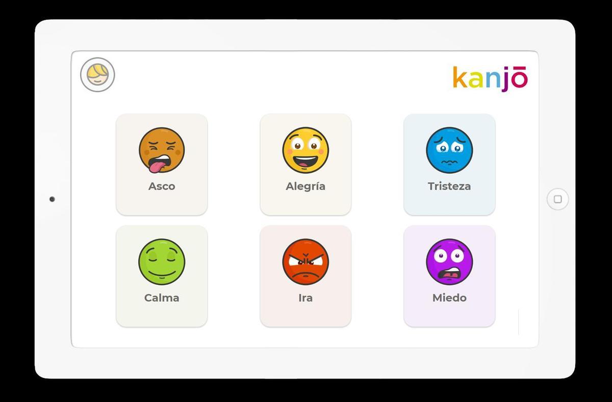 Interfaz de Kanjo Emotions con las emociones básicas que debe registrar cada alumno.