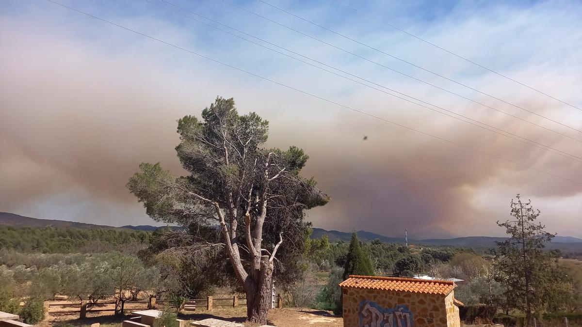 Foto tomada desde La Torre del Molino de Caudiel, sobre las 15.00 horas. La columna de humo asusta.