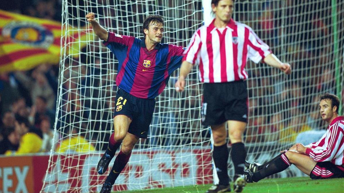 Luis Enrique marcó tres goles al Athletic en el 7-0 del 3 de febrero de 2001 en el Camp Nou