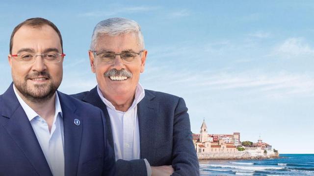 Adrián Barbón, candidato del PSOE a la Presidencia del Principado de Asturias y  Luis Manuel Flórez «Floro», candidato dle PSOE a la Alcaldía de Gijón.