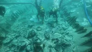 El pecio de ses Fontanelles se conservará temporalmente en un estanque desalinizador en el castillo de San Carlos