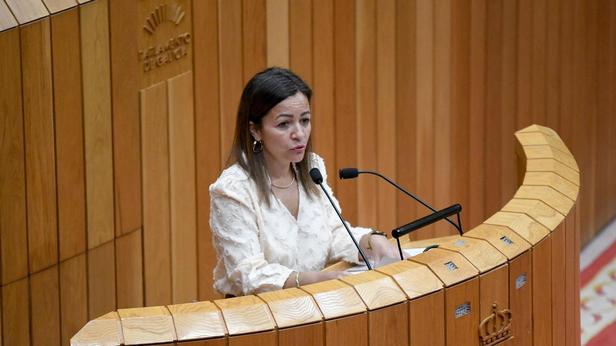 Marta Villaverde, este martes durante su comparecencia en el Parlamento de Galicia.