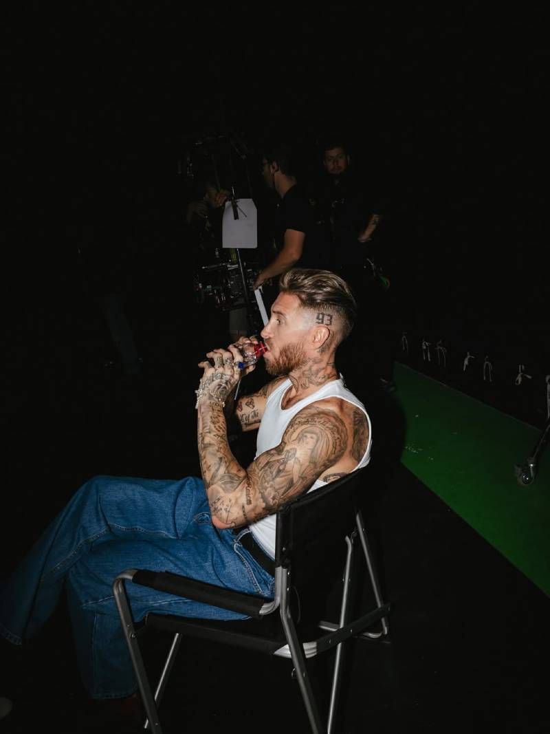 Sergio Ramos durante la grabación del vídeoclip de su canción.