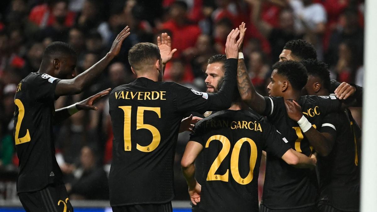 El Real Madrid celebra el gol de Rodrygo contra el Braga