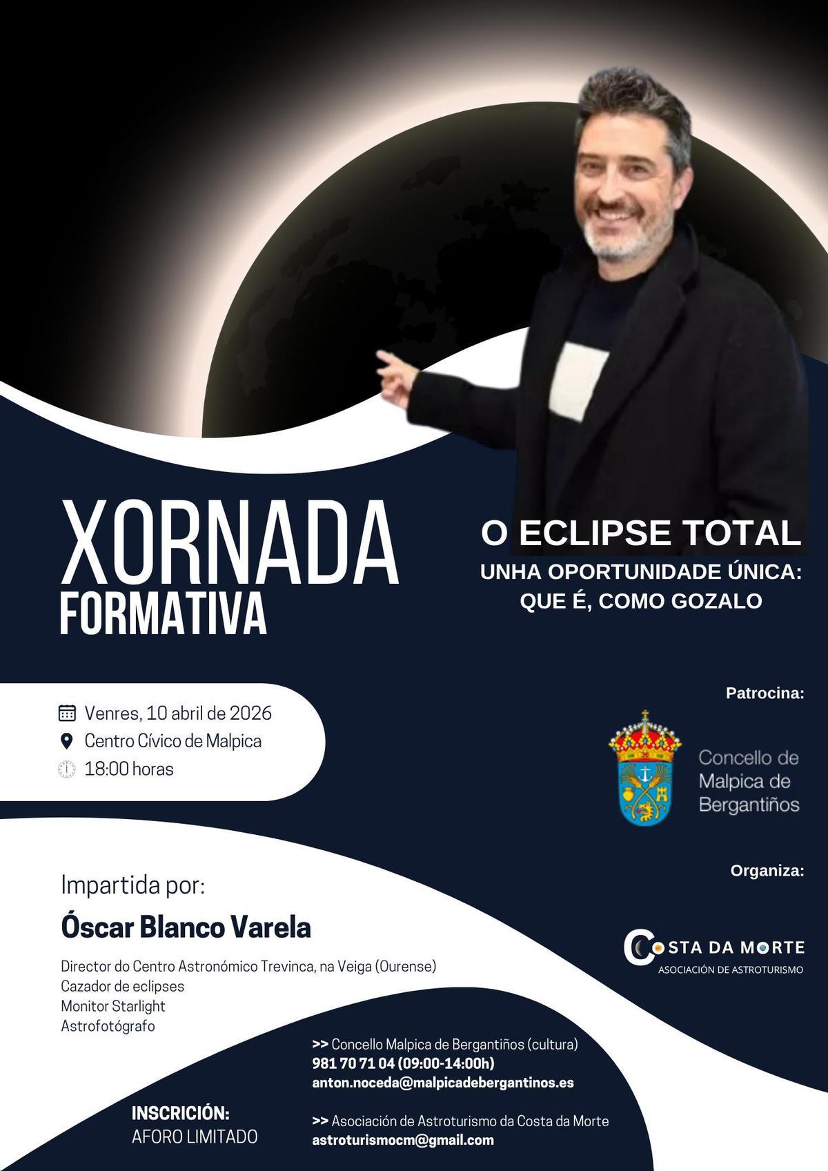 Cartel promocional sobre a xornada formativa para gozar do eclipse.