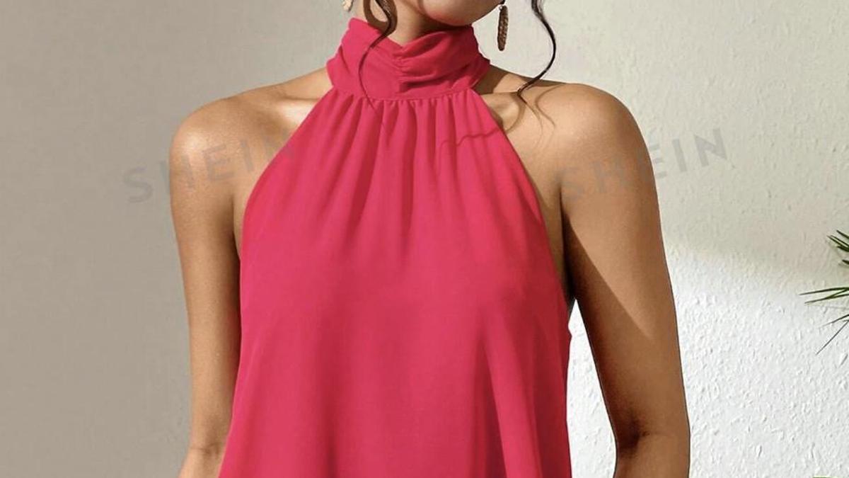 Vestido de gasa con cuello halter