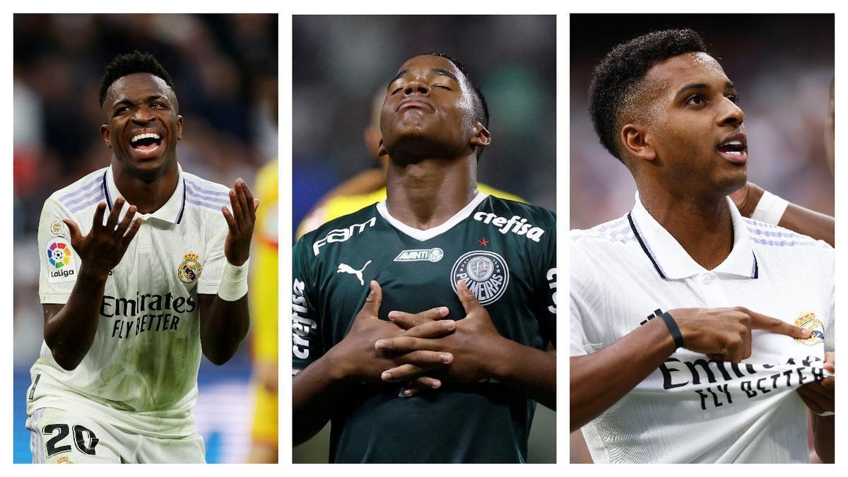 Vinicius, Endrick y Rodrygo, los tres últimos fichajes brasileños del Madrid.